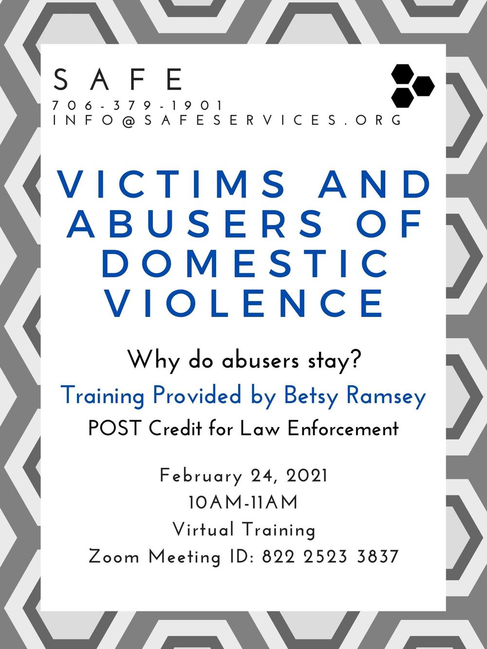 Virtual Training Flyer: Victims and Abusers of Domestic Violence 